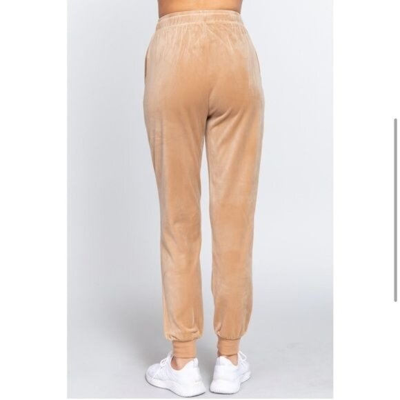Womens Tan Velour Joggers XL By BBJ Los Angeles With Drawstring Waist & Cuffed A - Picture 11 of 11